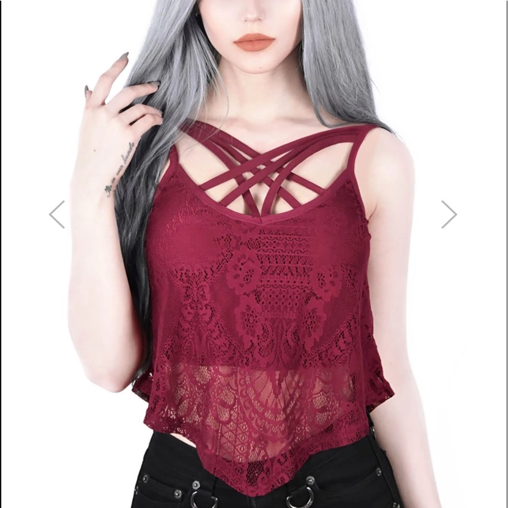 KILLSTAR Deadly Beloved Lace Vest [WINE]